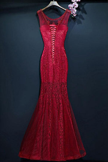 Burgundy Lace Mermaid Formal Dress JTA6901