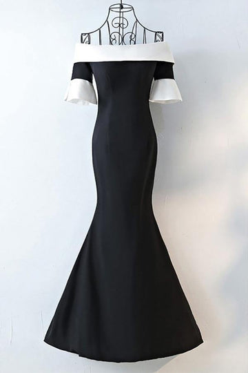 Mermaid Black And White Off Shoulder Prom Dress JTA6961