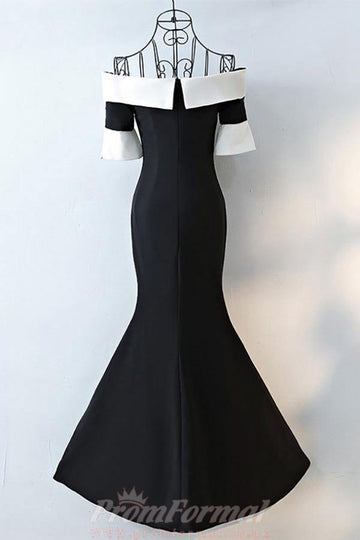 Mermaid Black And White Off Shoulder Prom Dress JTA6961