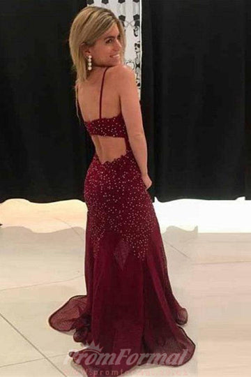 Mermaid Sweetheart Lace Beading Burgundy Prom Dress JTA7151