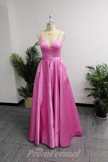 A Line Spaghetti Straps Split Champagne Prom Dress JTA7241