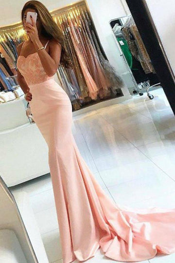 Mermaid Straps Pink Stretch Satin Prom Dress JTA7251