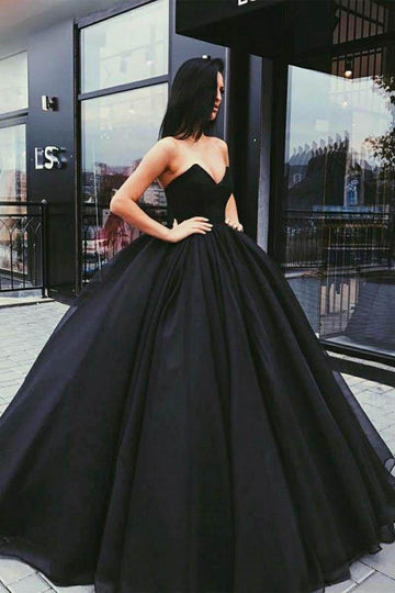 Ball Gown Sweetheart Black Satin Puffy Prom Dress JTA7361