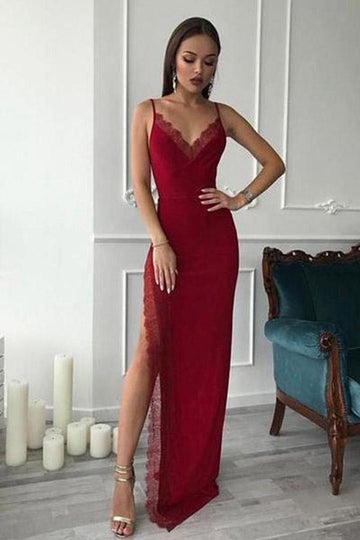 Burgundy Mermaid Side Slit Sheath Prom Dress JTA7641