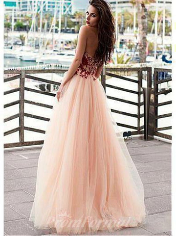 Blush Pink Lace Appliqued Tulle Prom Dress JTA7751