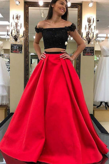 Two Piece Off The Shoulder Red Prom Dress JTA7801