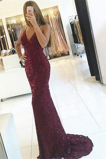 Mermaid Dark Burgundy Lace Beading Evening Dress JTA7811