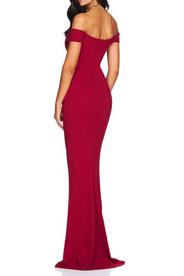 Mermaid Off The Shoulder Burgundy Satin Sexy Evening Dress JTA7921