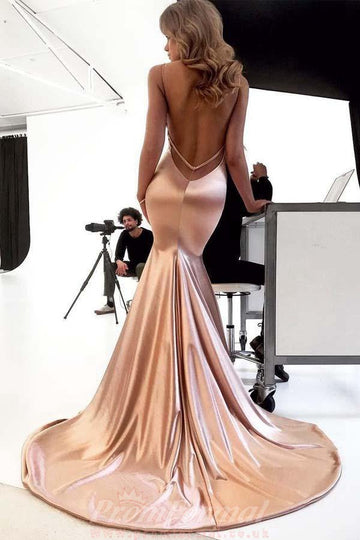 Sexy Spaghetti Straps Rose Gold Mermaid Evening Dress JTA8151