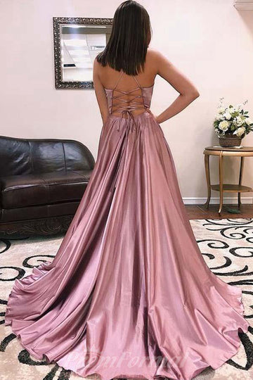 A Line V Neck Spaghetti Straps Blush Plus Size Prom Dress JTA8181