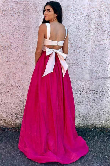 Two Piece Fuchsia Satin Formal Dress JTA8221