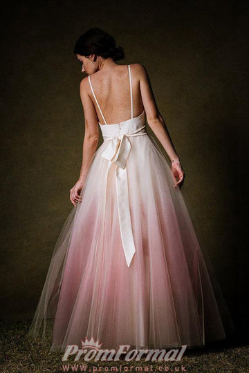 Gradient Colour Spaghetti Straps A Line Tulle Prom Dress JTA8371