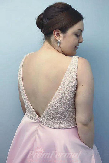 Pink Satin Plus Size Prom Dress with Pockets JTA8381