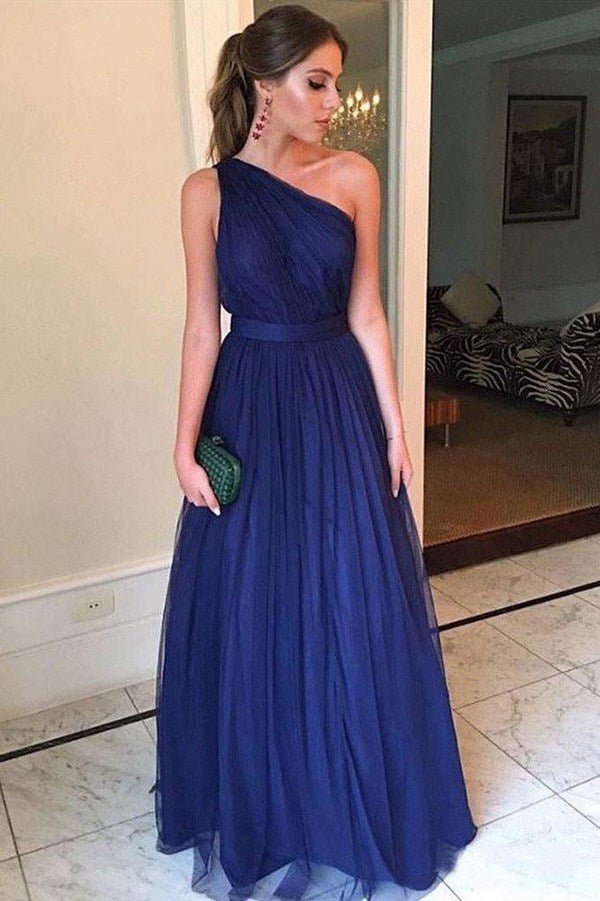 One Shoulder Royal Blue Tulle Evening Dress JTA8461