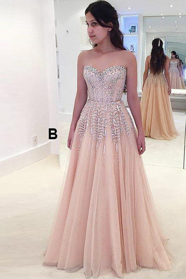 A Line Sweetheart Beading Pink Prom Dress JTA8521