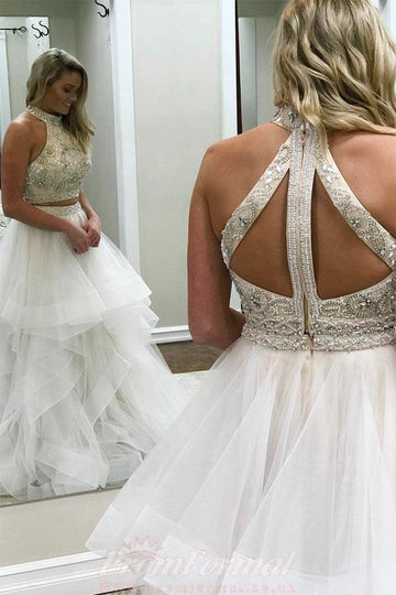 Two Piece Tulle Ivory Prom Dress JTA8651