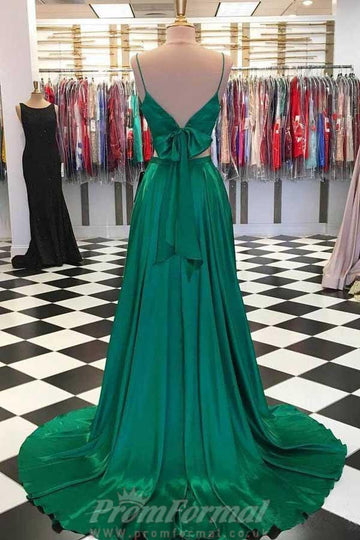 Two Piece Emerald Green Prom Evening Dress with Bow JTA8691