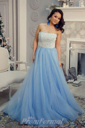 A Line Light Blue Prom Dress with Lace Beading JTA8761