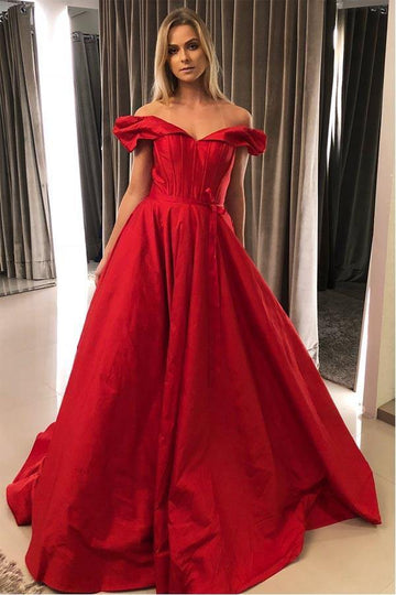 A Line Satin Off The Shoulder Red Prom Dress JTA8831