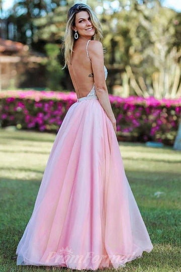 Spaghetti Straps Beading Pink Prom Dress JTA8851