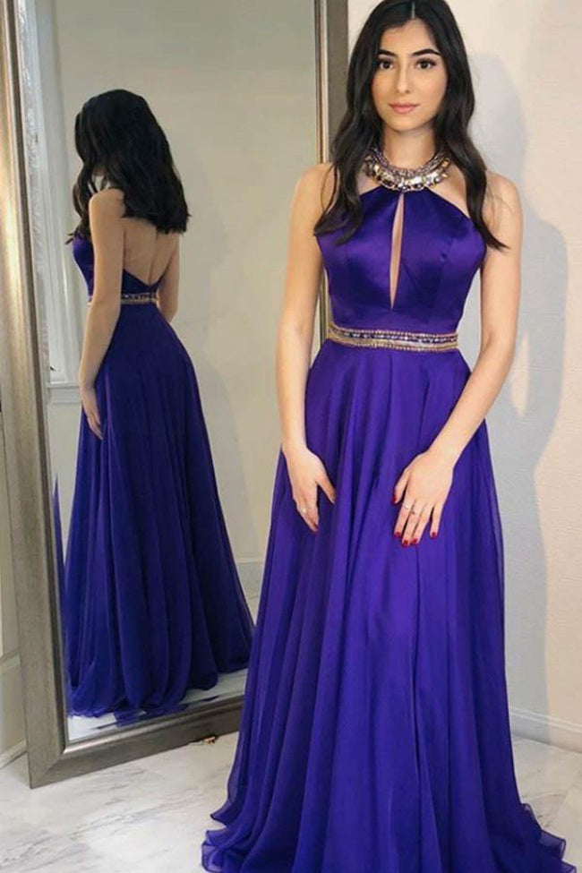 A Line Halter Purple Blue Prom Dress JTA9101