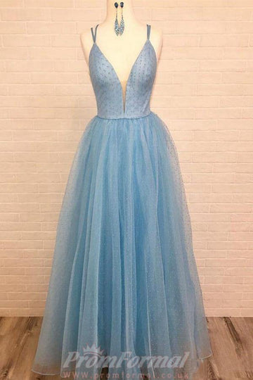 V Neck Sky Blue Prom Dress JTA9351