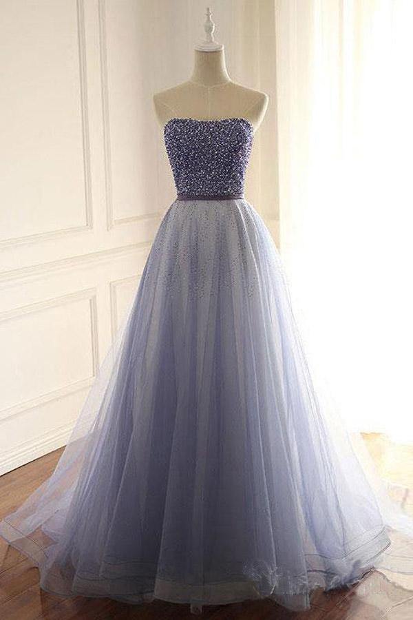 Princess Tulle Beaded Corset Back Long Prom Dress JTA9571
