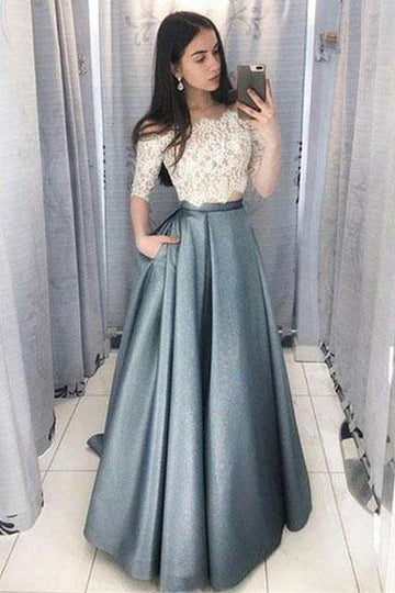 Two Piece Off the Shoulder Half Sleeve Prom Dress JTA9691