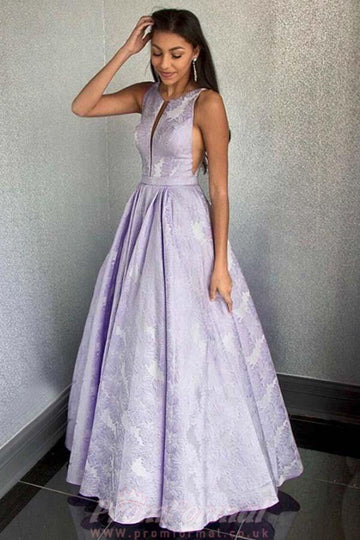 A Line Lilac Printed Prom Dress JTA9861