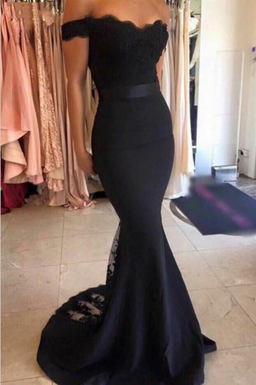 Mermaid Off The Shoulder Black Evening Dress JTB2301