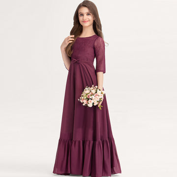 Dark Burgundy Half Sleeve Child Bridesmaid Dress Flower Girl Dress BDJFGD044