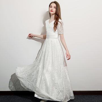 Half Sleeved Lace Junior Bridesmaid Dress BDJFGD048