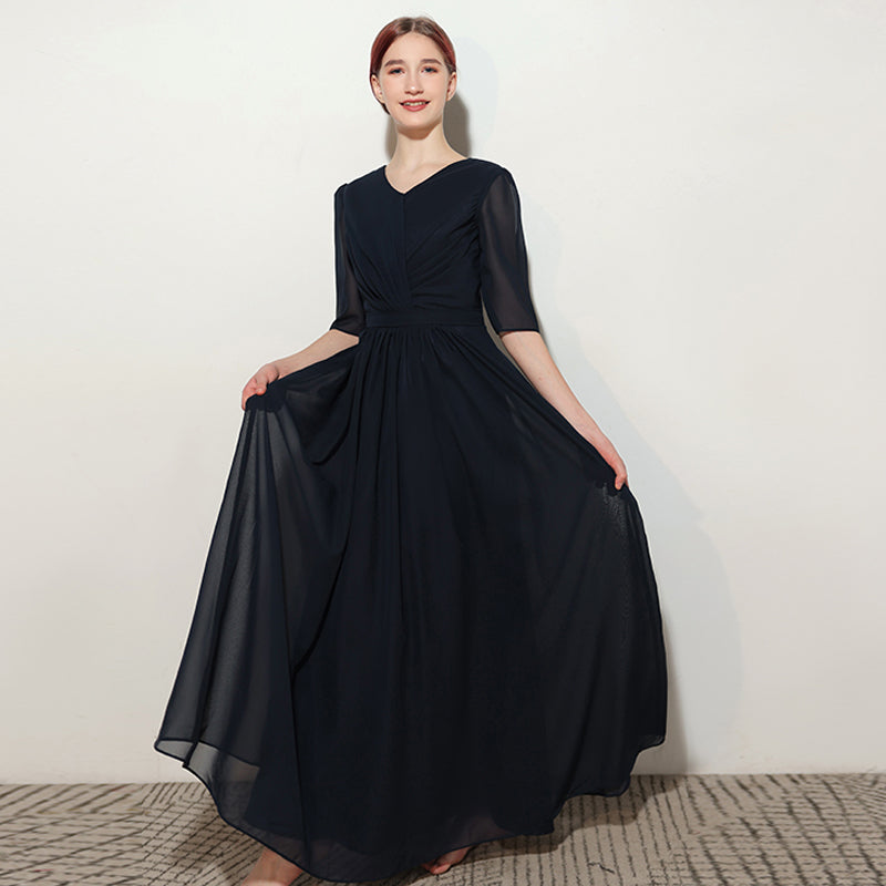 Black Half Sleeved Junior Bridesmaid Dress TJFGD079