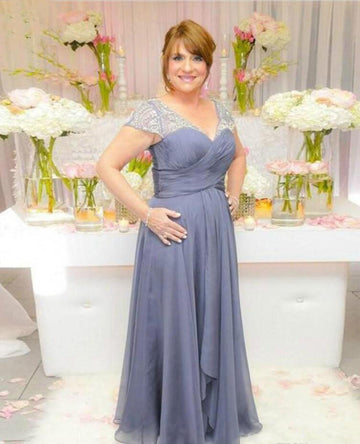 MMBD021 Short Sleeve Lace Beading Plus Size Mother Of The Bride Dress