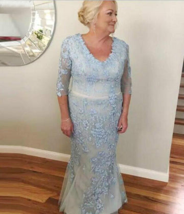 MMBD030 Long Sleeve Lace Mermaid Plus Size Mother Of The Bride Dress