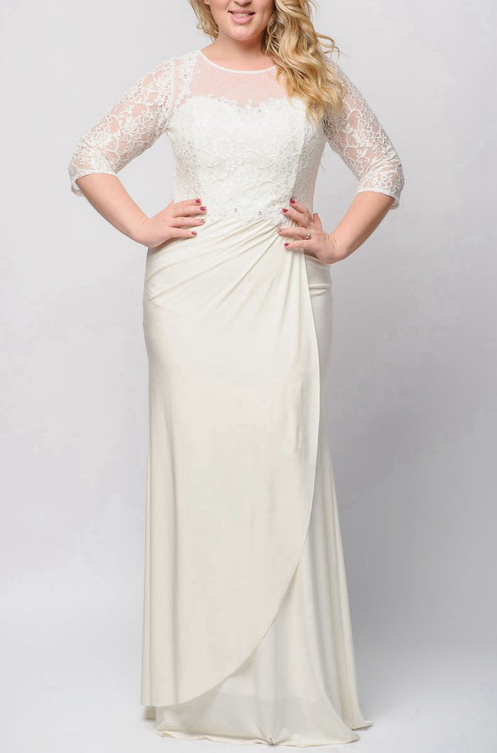 MMBD064 Ivory Half Sleeve Plus Size Mother Of The Bride Dress