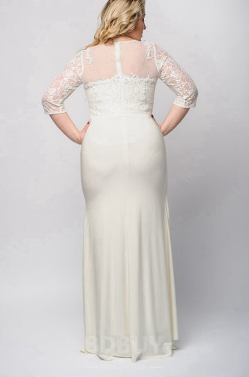 MMBD064 Ivory Half Sleeve Plus Size Mother Of The Bride Dress