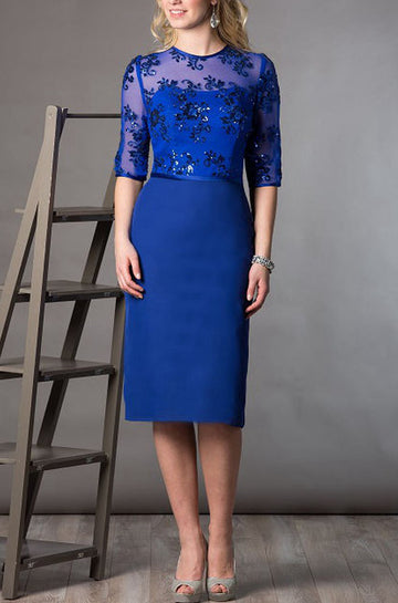MMBD068 Half Sleeve Royal Blue Plus Size Mother Of The Bride Dress