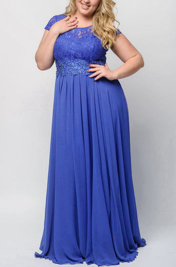 MMBD070 Short Sleeve Royal Blue Plus Size Mother Of The Bride Dress