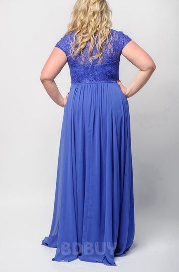 MMBD070 Short Sleeve Royal Blue Plus Size Mother Of The Bride Dress