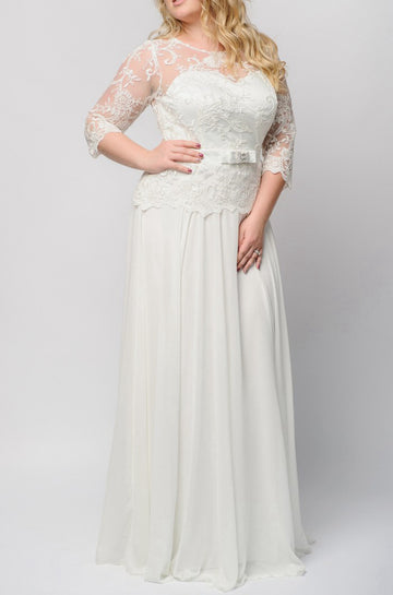 MMBD071 3/4 Sleeve White Plus Size Mother Of The Bride Dress