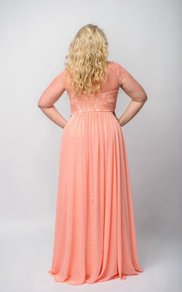 MMBD072 Short Sleeve Coral Plus Size Mother Of The Bride Dress