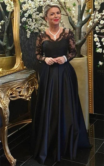 MMBD088 Long Sleeve Lace Satin Plus Size Mother Of The Bride Dress
