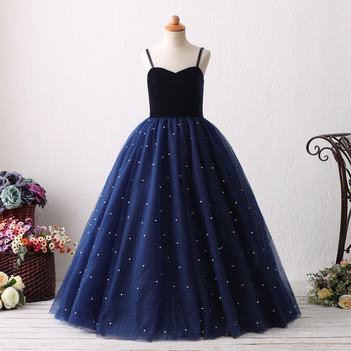 Navy Straps Kids Prom Dress BDHT23 navy-straps-kids-prom-dress-bdht23