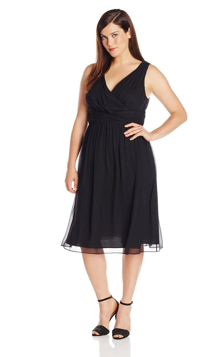 PPBD050 Simple V Neck Plus Size Little Black Bridesmaid Dress