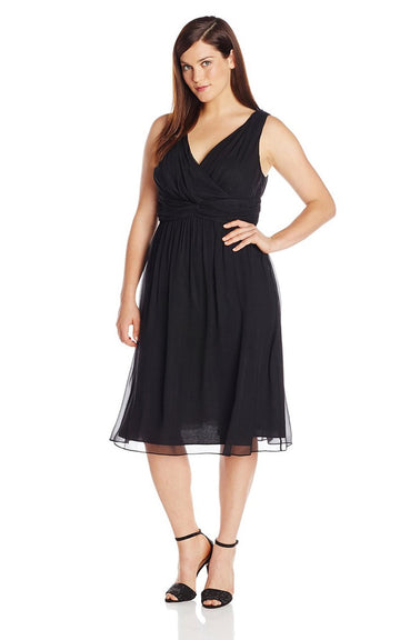 PPBD050 Simple V Neck Plus Size Little Black Bridesmaid Dress