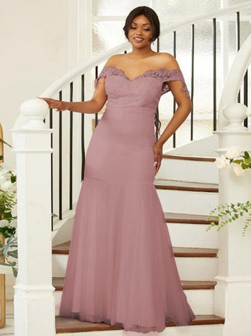 PPBD058 Dusty Rose Mermaid Plus Size Bridesmaid Dress