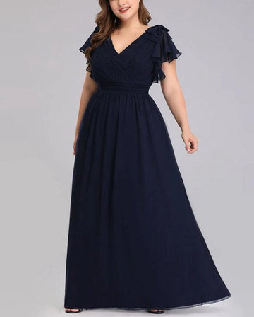 PPBD059 Navy Blue V Neck Plus Size Mother of The Groom Dress