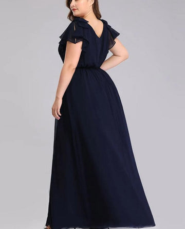 PPBD059 Navy Blue V Neck Plus Size Mother of The Groom Dress