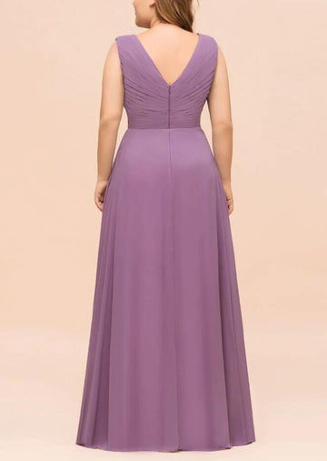 PPBD062 Purple V Neck Plus Size Bridesmaid Dress